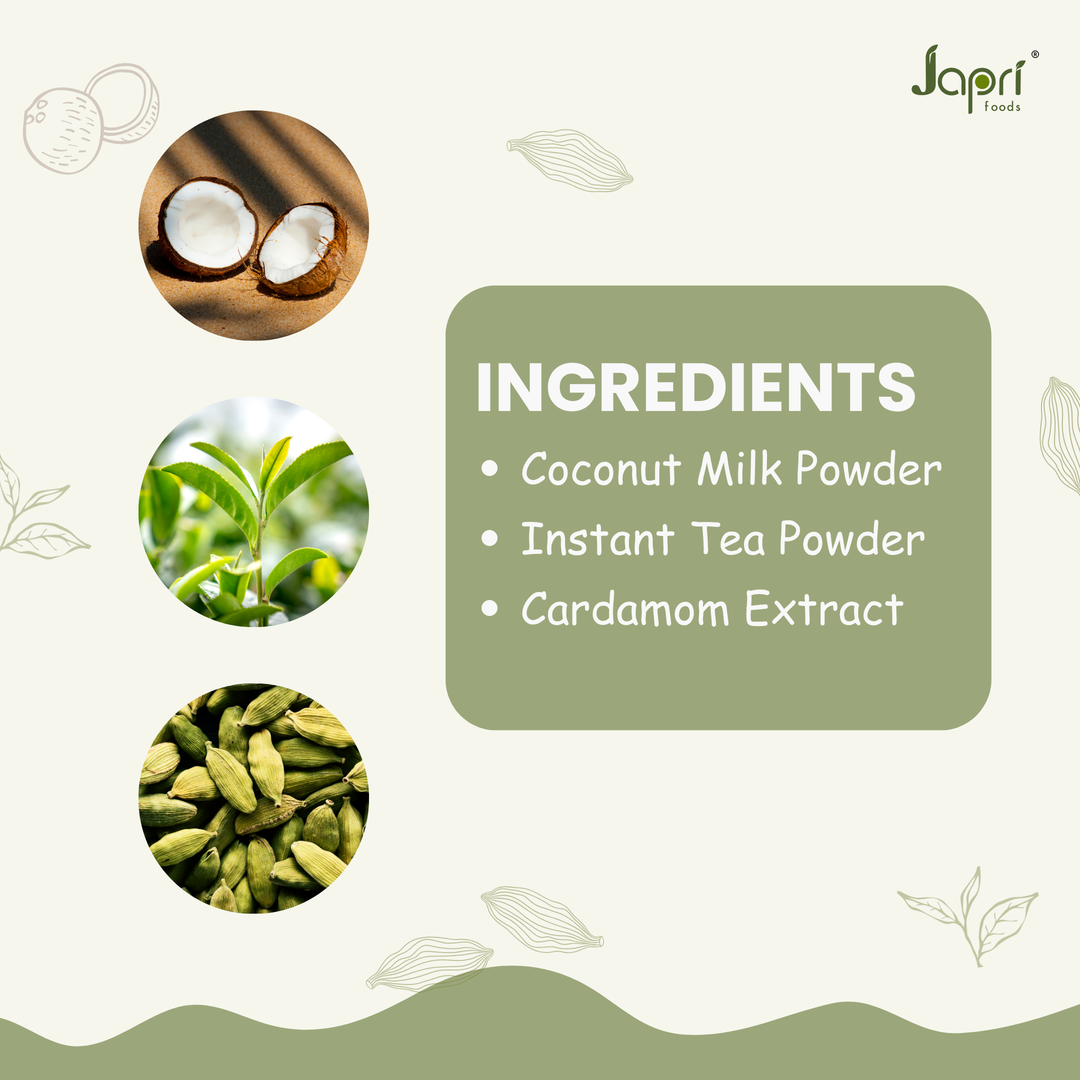 Japri Instant Coconut Milk No Added Sugar Cardamom Tea Premix - 100g (10g X 10) | Vegan Friendly & Lactose Free