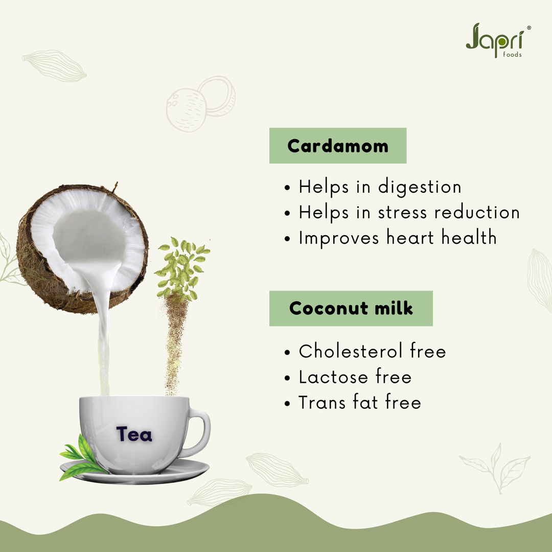 Japri Instant Coconut Milk No Added Sugar Cardamom Tea Premix - 100g (10g X 10) | Vegan Friendly & Lactose Free