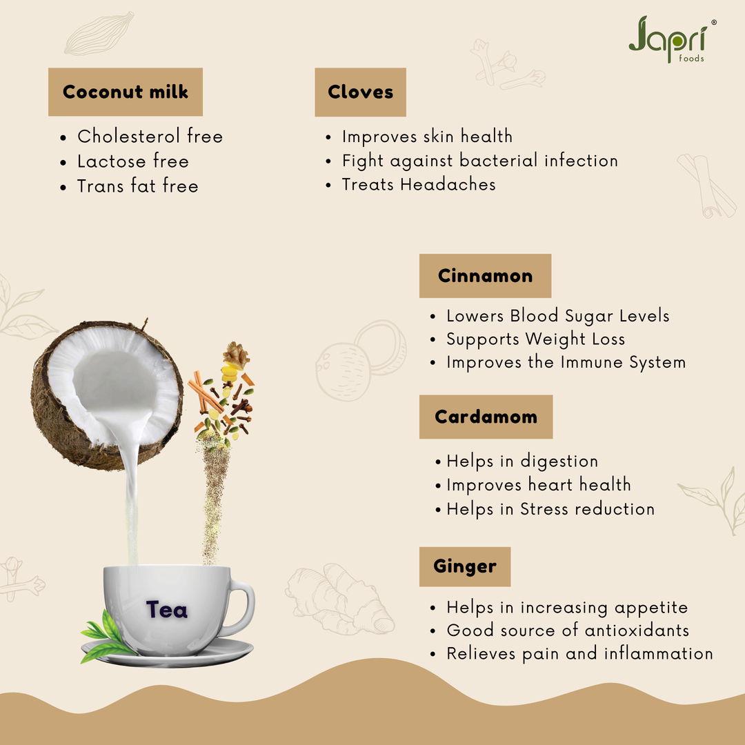 Japri Instant Coconut Milk No Added Sugar Masala Tea Premix - 100g (10g X 10) | Vegan Friendly & Lactose Free