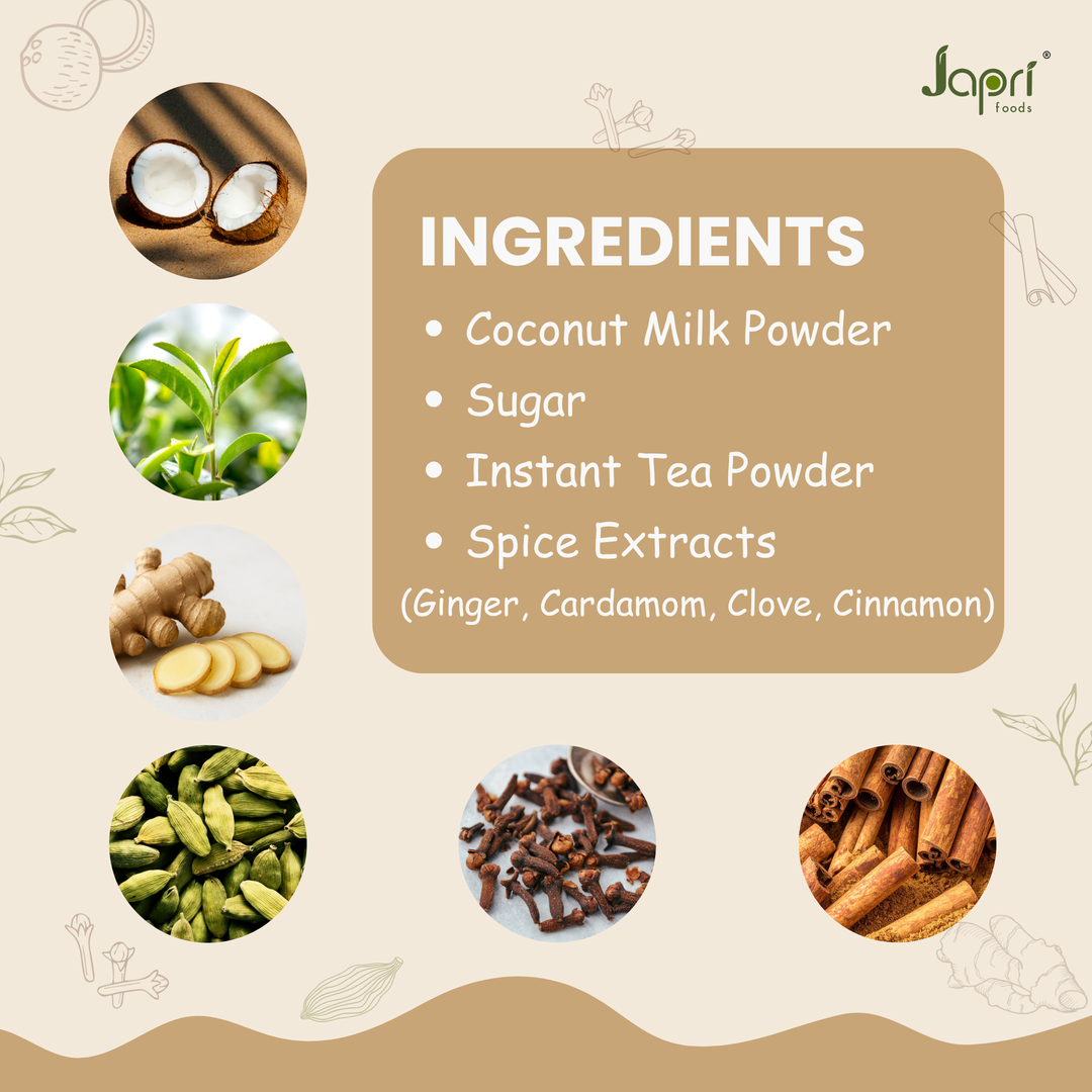 Japri Instant Coconut Milk Masala Tea premix - 130g (13g X 10) | Vegan Friendly & Lactose Free