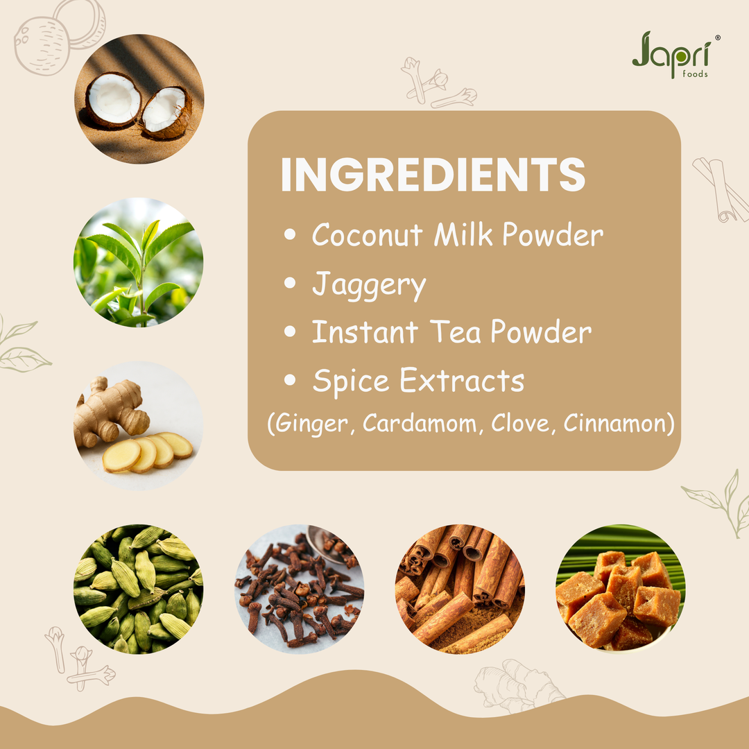 Japri Instant Coconut Milk Added Jaggery Masala Tea Premix – 300g | Vegan Friendly & Lactose Free