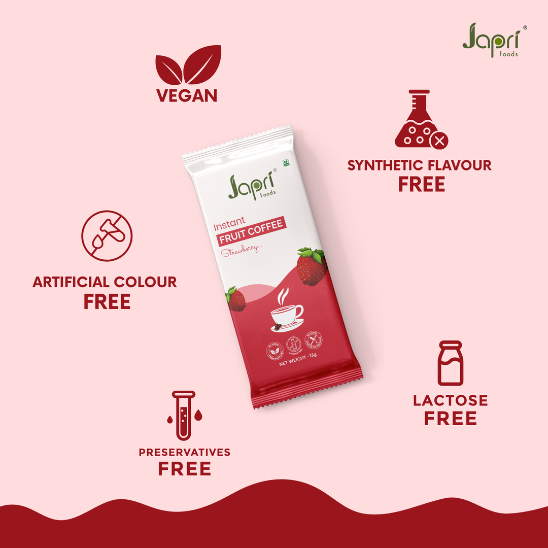 Japri Instant Strawberry Coffee – 130g (13g X 10) | Vegan Coffee Premix