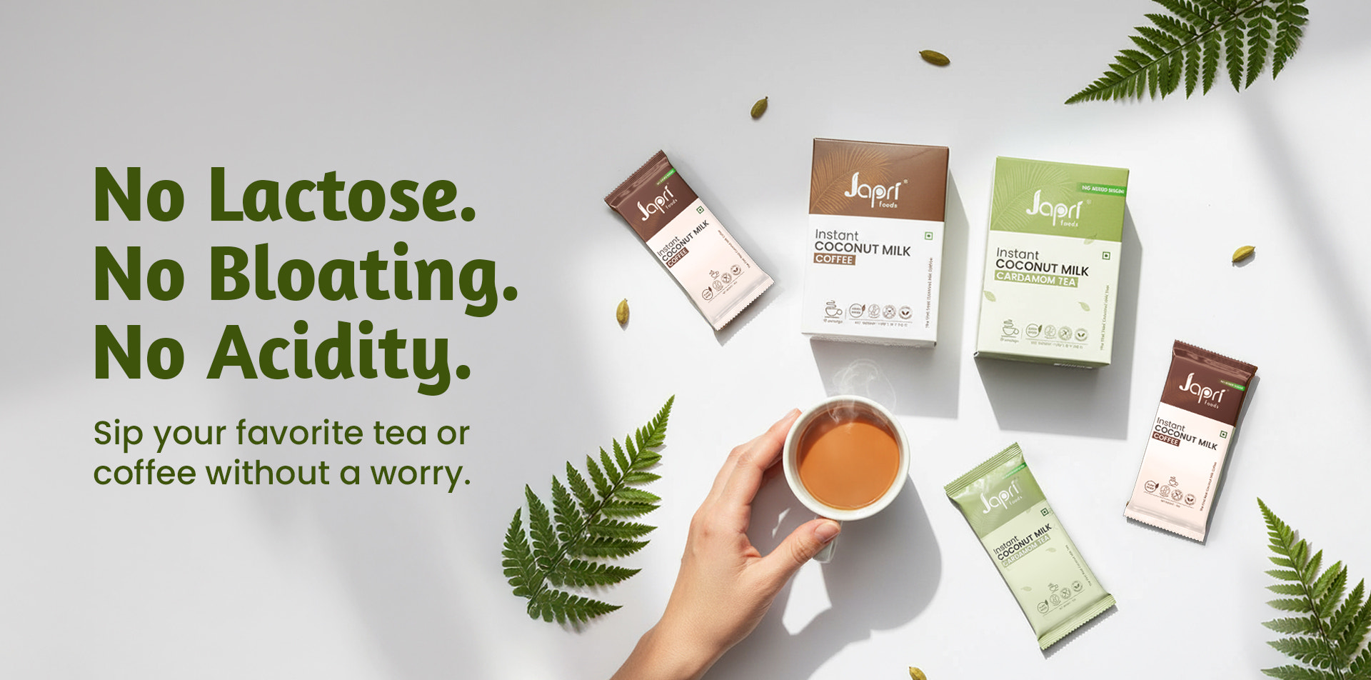 Japri Foods Lactose Free Vegan friendly plant based non dairy Coconut Milk Coffee & Cardamom Tea