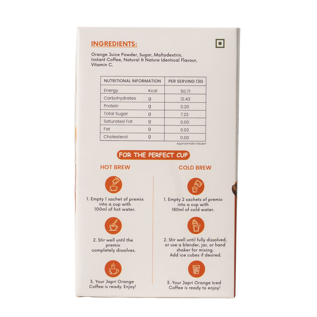 Japri Instant Orange Coffee – 130g (13g X 10) | Vegan Coffee Premix