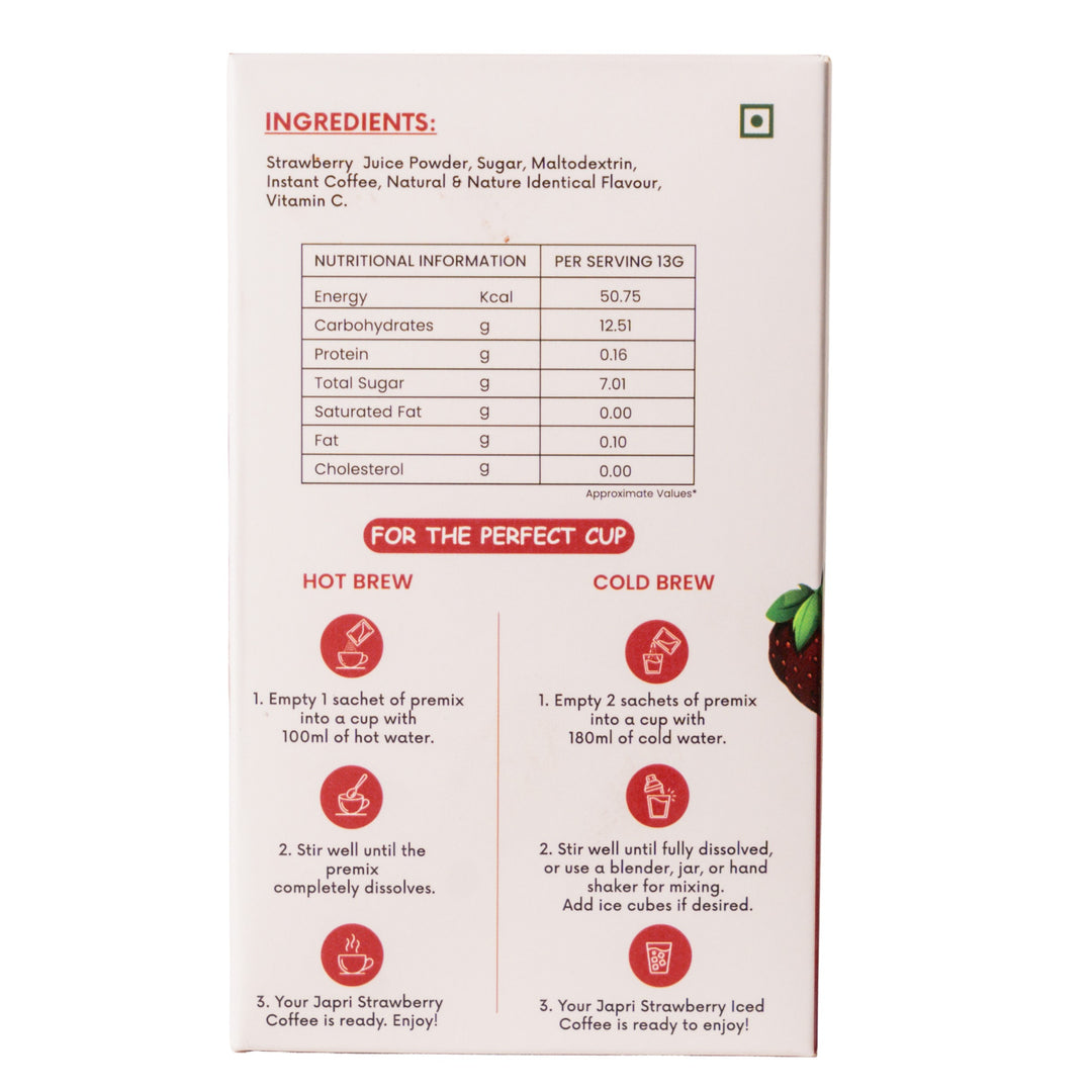 Japri Instant Strawberry Coffee – 130g (13g X 10) | Vegan Coffee Premix