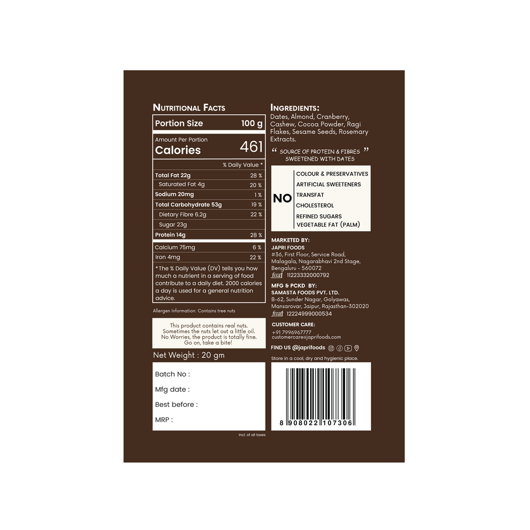 Japri Date Bites | Energy Bar | 20g × 5